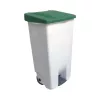 Poubelle a pédale 120L PP blanc couvercle vert 89x56x48cm