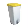 Poubelle a pédale 120L PP blanc couvercle jaune 89x56x48cm