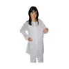 Blouse PP blanche, poignets élastiques, 2 poches, fermeture par boutons préssions. Taille unique